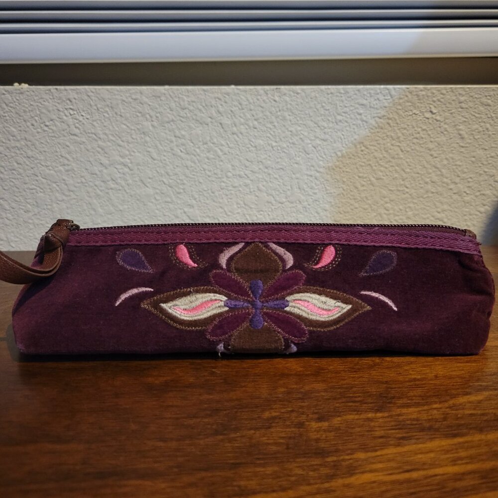 EUC Lucky Brand Velvet Purple Cosmetic Case or Pencil Case - Picture 2 of 10